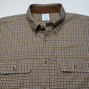 Brooks Brothers Shirt L Mens L/S Flannel Elbow Patch Brushed Cashmere Brown